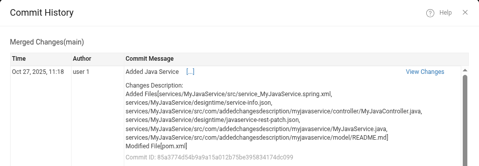 Commit message with detailed changes